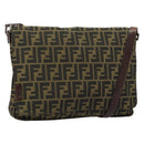 FENDI Zucca Canvas Shoulder Bag Black Brown Auth 180430-1