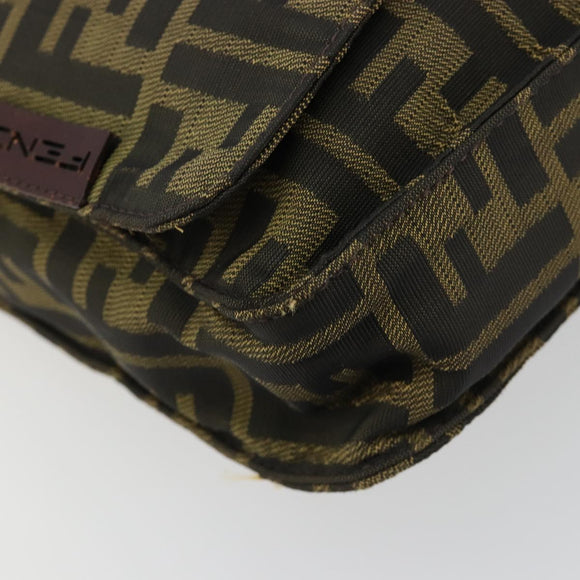 FENDI Zucca Canvas Shoulder Bag Black Brown Auth 180430
