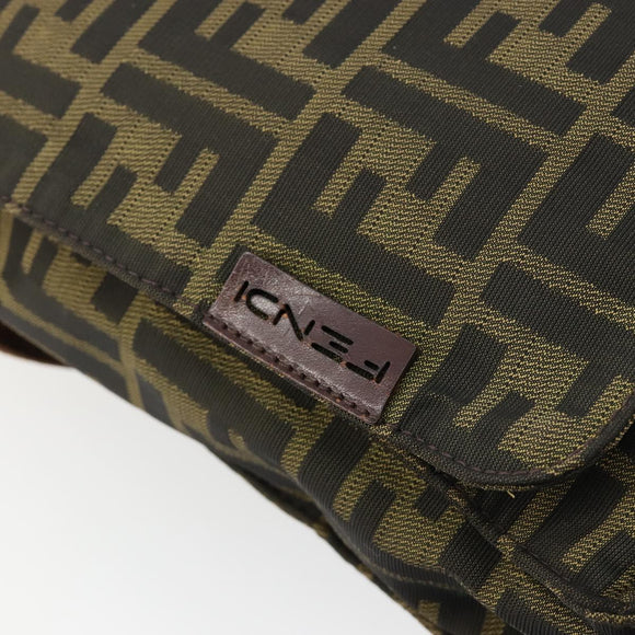 FENDI Zucca Canvas Shoulder Bag Black Brown Auth 180430