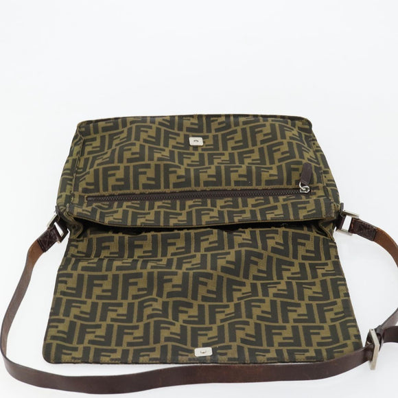 FENDI Zucca Canvas Shoulder Bag Black Brown Auth 180430