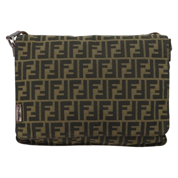 FENDI Zucca Canvas Shoulder Bag Black Brown Auth 180430