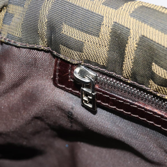 FENDI Zucca Canvas Shoulder Bag Black Brown Auth 180430