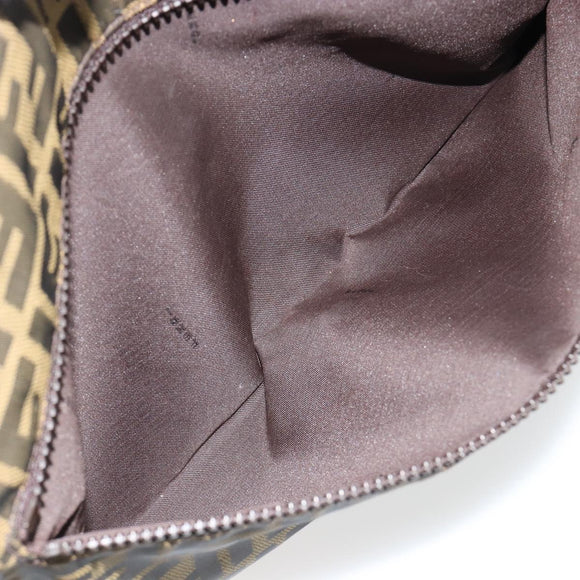 FENDI Zucca Canvas Shoulder Bag Black Brown Auth 180430