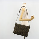 FENDI Zucca Canvas Shoulder Bag Black Brown Auth 180430-24