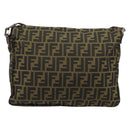 FENDI Zucca Canvas Shoulder Bag Black Brown Auth 180430-2