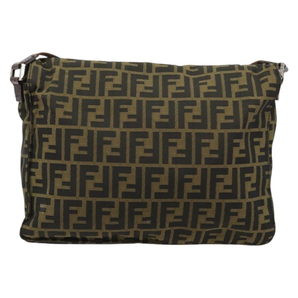 FENDI Zucca Canvas Shoulder Bag Black Brown Auth 180430