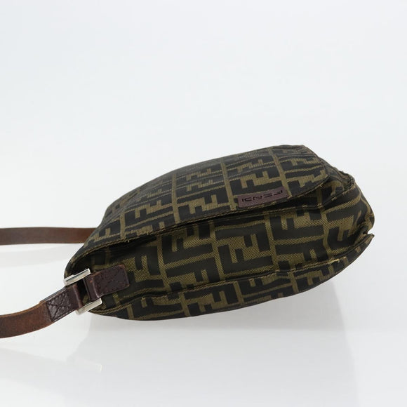 FENDI Zucca Canvas Shoulder Bag Black Brown Auth 180430