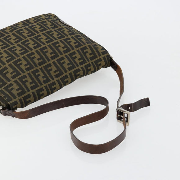 FENDI Zucca Canvas Shoulder Bag Black Brown Auth 180430