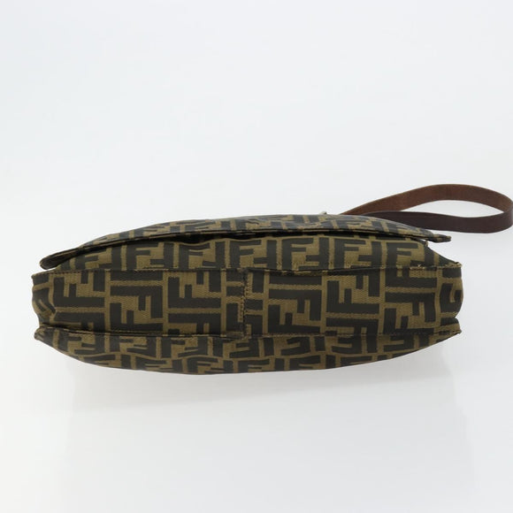 FENDI Zucca Canvas Shoulder Bag Black Brown Auth 180430