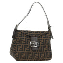 FENDI Zucca Canvas Mamma Baguette Schoudertas Zwart Bruin Auth 180431SAV-1