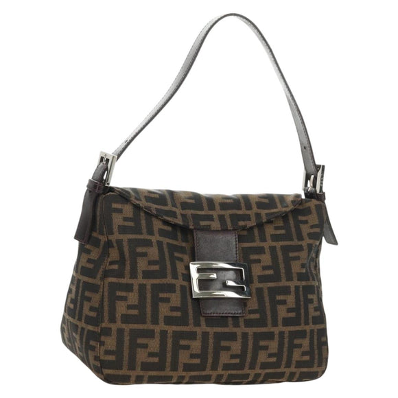 FENDI Zucca Canvas Mamma Baguette Schoudertas Zwart Bruin Auth 180431SAV