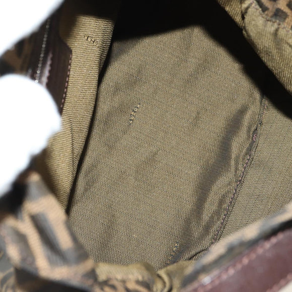 FENDI Zucca Canvas Mamma Baguette Schoudertas Zwart Bruin Auth 180431SAV