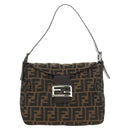 FENDI Zucca Canvas Mamma Baguette Schoudertas Zwart Bruin Auth 180431SAV-13