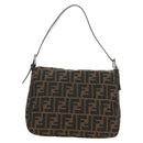 FENDI Zucca Canvas Mamma Baguette Schoudertas Zwart Bruin Auth 180431SAV-2