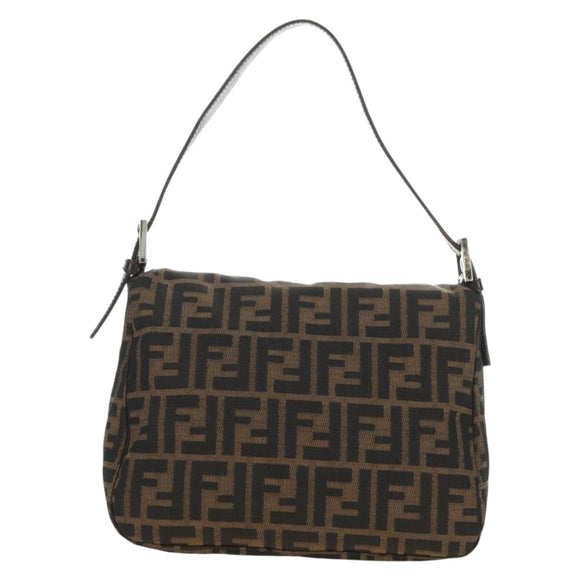 FENDI Zucca Canvas Mamma Baguette Schoudertas Zwart Bruin Auth 180431SAV