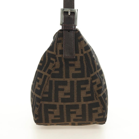 FENDI Zucca Canvas Mamma Baguette Schoudertas Zwart Bruin Auth 180431SAV