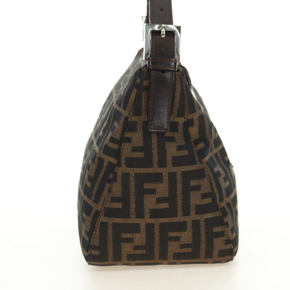 FENDI Zucca Canvas Mamma Baguette Schoudertas Zwart Bruin Auth 180431SAV