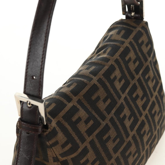 FENDI Zucca Canvas Mamma Baguette Schoudertas Zwart Bruin Auth 180431SAV