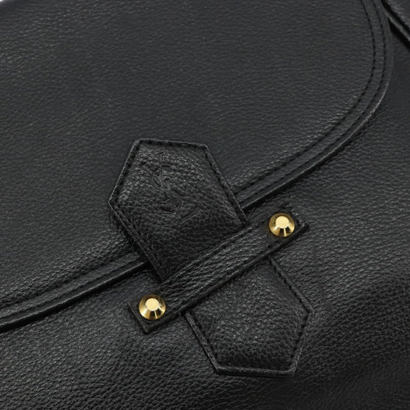 SAINT LAURENT Shoulder Bag Leather Black Gold Auth 180432