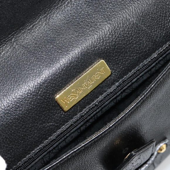 SAINT LAURENT Shoulder Bag Leather Black Gold Auth 180432
