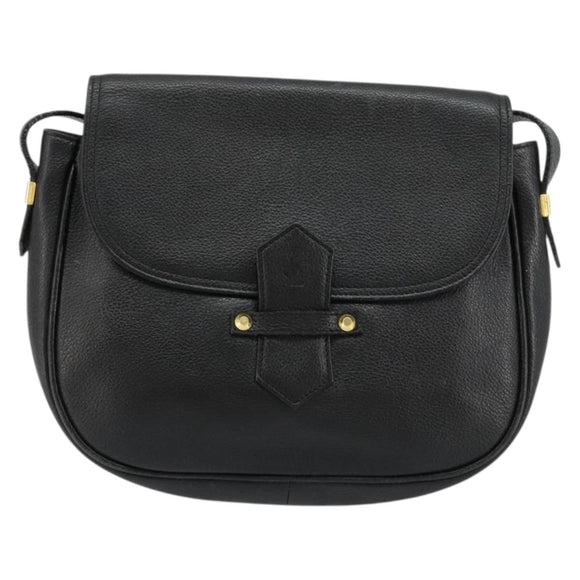 SAINT LAURENT Shoulder Bag Leather Black Gold Auth 180432