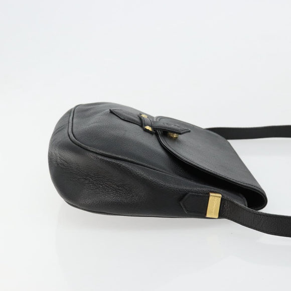 SAINT LAURENT Shoulder Bag Leather Black Gold Auth 180432
