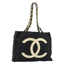 CHANEL Chain Shoulder Tote Bag Nylon Black Gold CC Auth 180433A-1