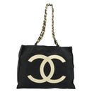 CHANEL Chain Shoulder Tote Bag Nylon Black Gold CC Auth 180433A-13