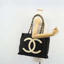 CHANEL Chain Shoulder Tote Bag Nylon Black Gold CC Auth 180433A-22