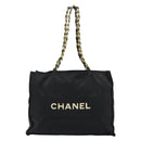 CHANEL Chain Shoulder Tote Bag Nylon Black Gold CC Auth 180433A-2