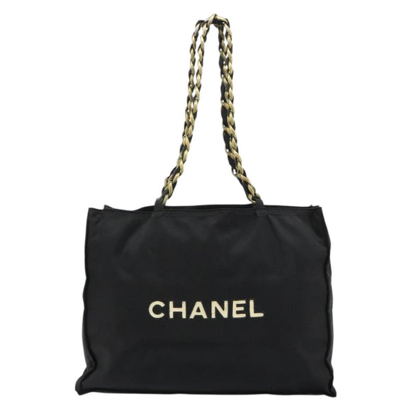 CHANEL Chain Shoulder Tote Bag Nylon Black Gold CC Auth 180433A