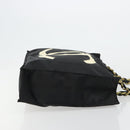 CHANEL Chain Shoulder Tote Bag Nylon Black Gold CC Auth 180433A-3