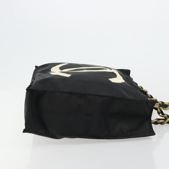 CHANEL Chain Shoulder Tote Bag Nylon Black Gold CC Auth 180433A