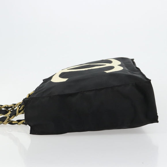 CHANEL Chain Shoulder Tote Bag Nylon Black Gold CC Auth 180433A