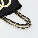 CHANEL Chain Shoulder Tote Bag Nylon Black Gold CC Auth 180433A-7