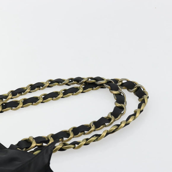 CHANEL Chain Shoulder Tote Bag Nylon Black Gold CC Auth 180433A