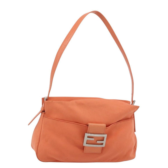 FENDI Mamma Baguette Shoulder Bag Nylon Orange Silver Auth 180438