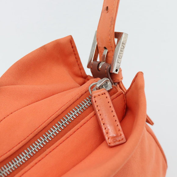 FENDI Mamma Baguette Shoulder Bag Nylon Orange Silver Auth 180438