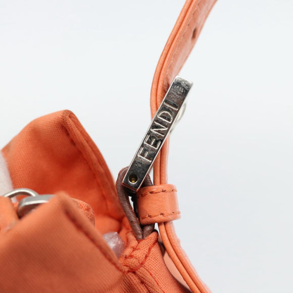 FENDI Mamma Baguette Shoulder Bag Nylon Orange Silver Auth 180438