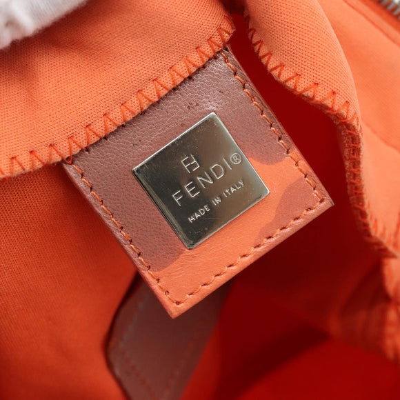 FENDI Mamma Baguette Shoulder Bag Nylon Orange Silver Auth 180438