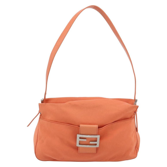 FENDI Mamma Baguette Shoulder Bag Nylon Orange Silver Auth 180438