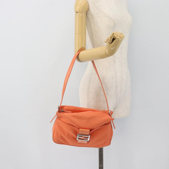 FENDI Mamma Baguette Shoulder Bag Nylon Orange Silver Auth 180438