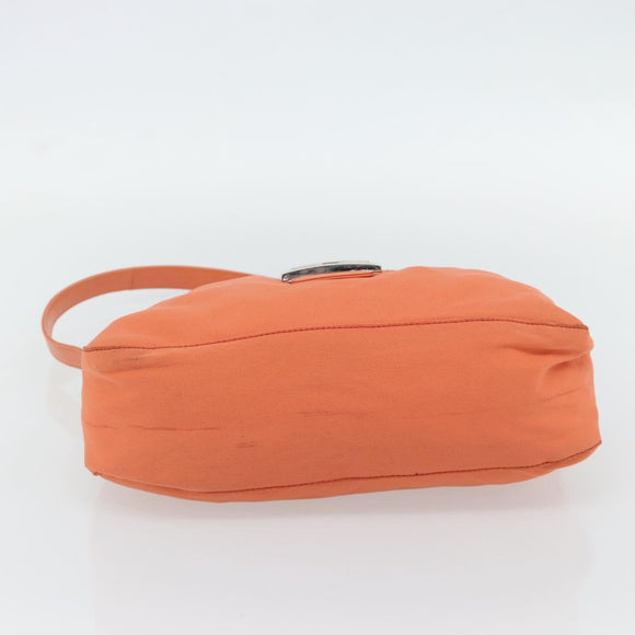 FENDI Mamma Baguette Shoulder Bag Nylon Orange Silver Auth 180438