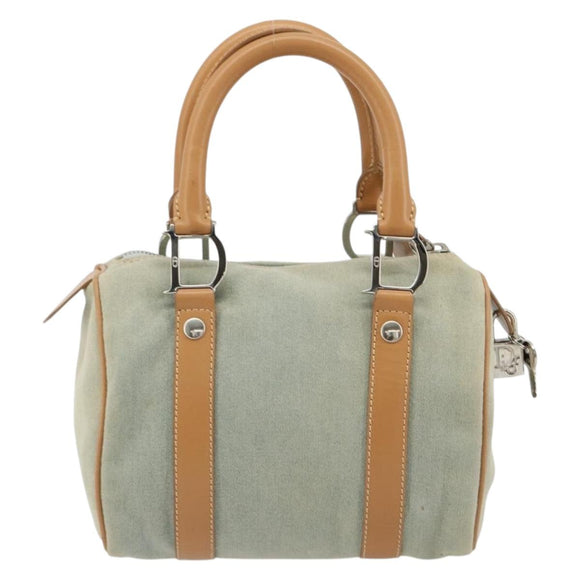 Christian Dior Mini Boston Bag Denim Light Blue Silver Auth 180441