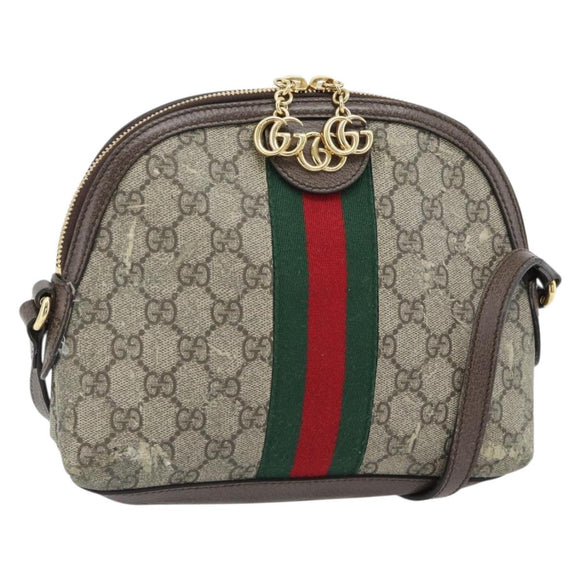 GUCCI GG Supreme Web Sherry Line Ophidia Bag PVC Beige Gold 499621 Auth 180447