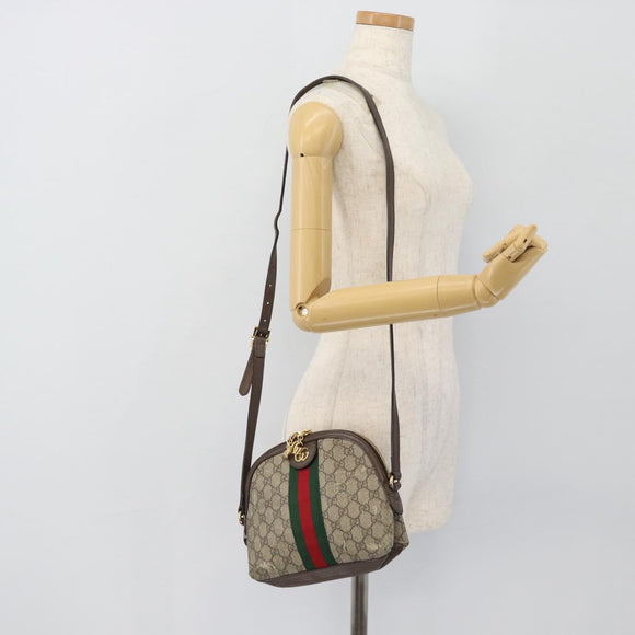 GUCCI GG Supreme Web Sherry Line Ophidia Bag PVC Beige Gold 499621 Auth 180447