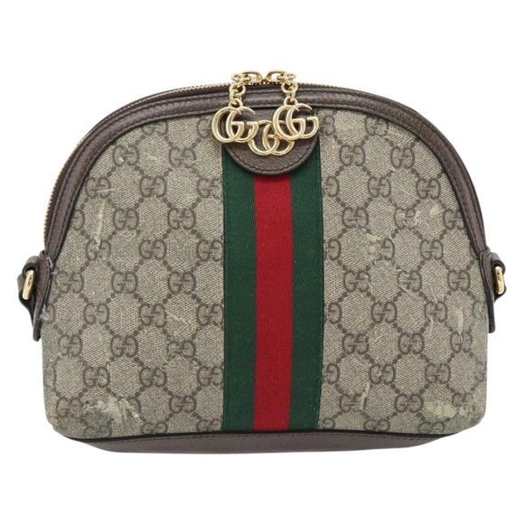 GUCCI GG Supreme Web Sherry Line Ophidia Bag PVC Beige Gold 499621 Auth 180447