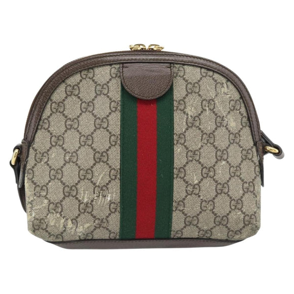 GUCCI GG Supreme Web Sherry Line Ophidia Bag PVC Beige Gold 499621 Auth 180447