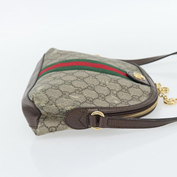 GUCCI GG Supreme Web Sherry Line Ophidia Bag PVC Beige Gold 499621 Auth 180447