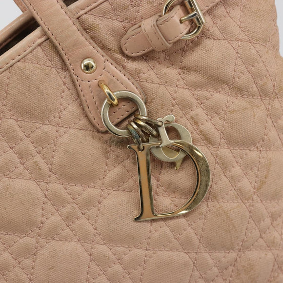 Christian Dior Canage Panarea Tote Bag beschichtete Leinwand Rosa Gold Auth 180459